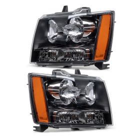 Fit For 2007-2014 Chevy Avalanche Tahoe Suburban Amber Corner Black Headlights