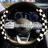 Black White Checkered Steering Wheel Cover Plush Universal Car Wheel Protector Car Accessories for Women