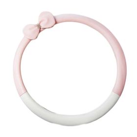 Pink White PU Steering Wheel Cover Bowknot Car Wheel Protector Universal Car Accessories for Women