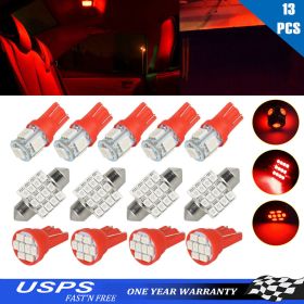 13pcs Red LED Lights Interior Package Kit For Car Dome License Plate Lamp Bulbs