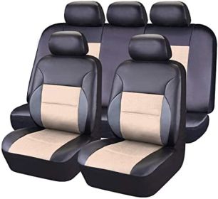 Auto Artificial Leather 5-seater Car Stitching Leather Seat Cover (Option: White-9piece set)