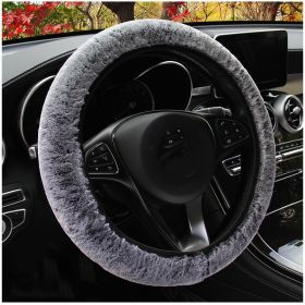 High-density Rex Rabbit Plush Elastic Steering Wheel Cover (Color: Grey)