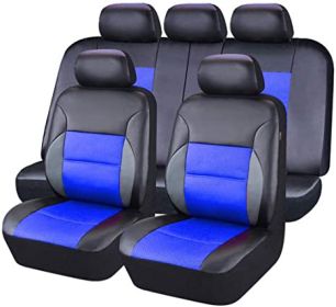 Auto Artificial Leather 5-seater Car Stitching Leather Seat Cover (Option: Blue-9piece set)