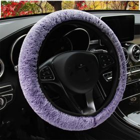 High-density Rex Rabbit Plush Elastic Steering Wheel Cover (Color: Purple)