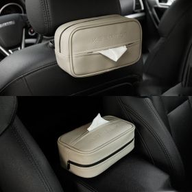 Car PU Hanging Leather Box Car Pumping Paper Bag (Option: Beige medium 20.5x12x7.5cm)