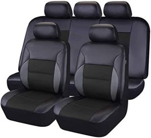 Auto Artificial Leather 5-seater Car Stitching Leather Seat Cover (Option: Black-9piece set)