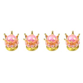 Crown Valve  Diamond Valve Core Tire Ornament (Option: Gold-Pink diamonds-4PCS)