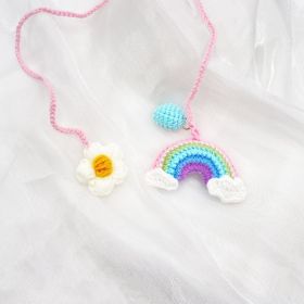 Handmade Crocheted Avocado Rainbow Flower Car Pendant (Option: Pink With Rainbow Pattern)